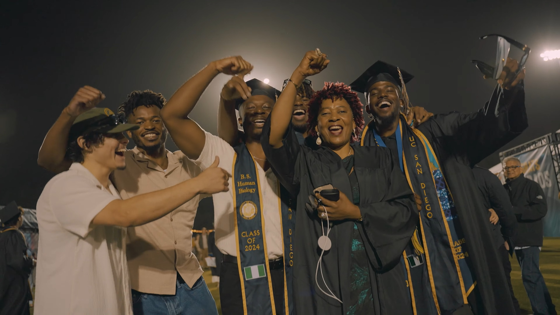 family celebrating graduation